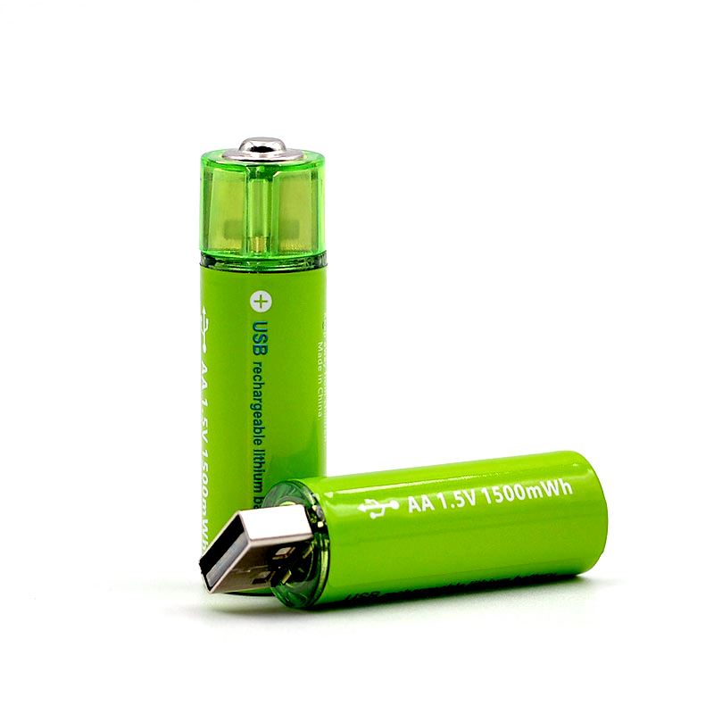 ODM OEM USB Lithium Rechargeable Batteries AA Green 1500mWh